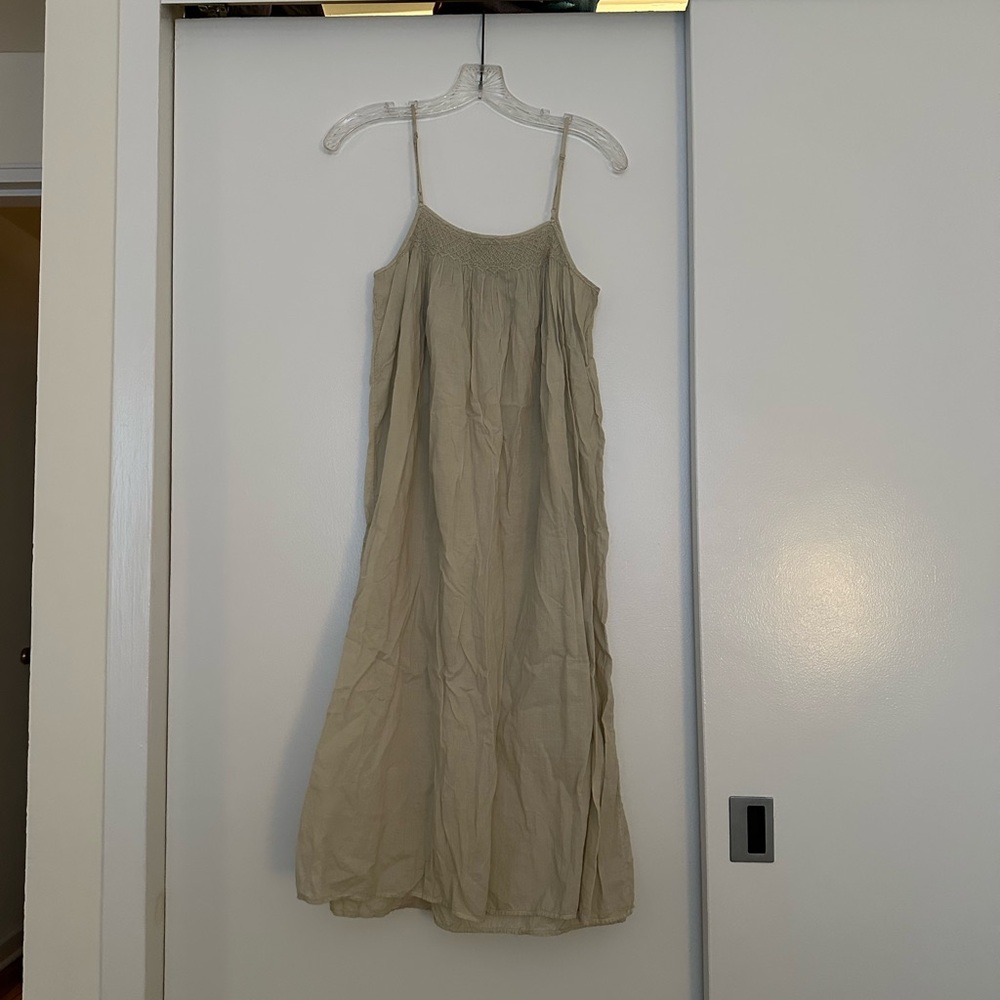 Aritzia Tan Midi Slip Dress Sleeveless Spaghetti Strap